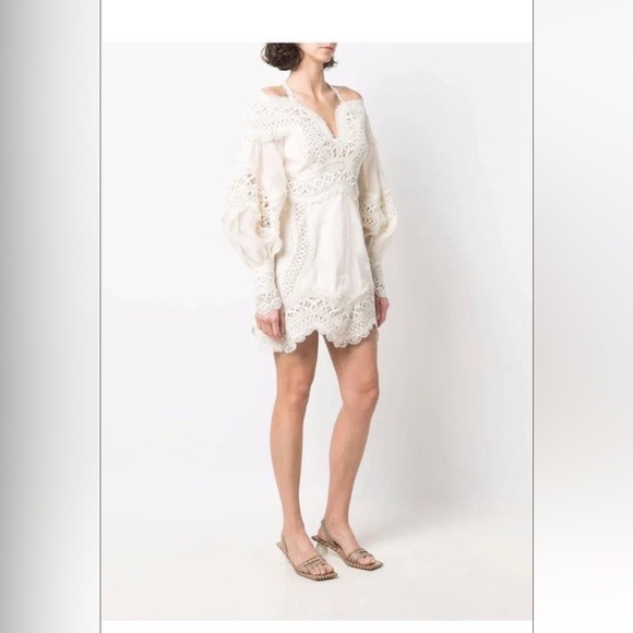 Zimmermann Postcard Macramé Lace Trim Silk Linen Embroidered Mini Dress - Picture 2 of 5